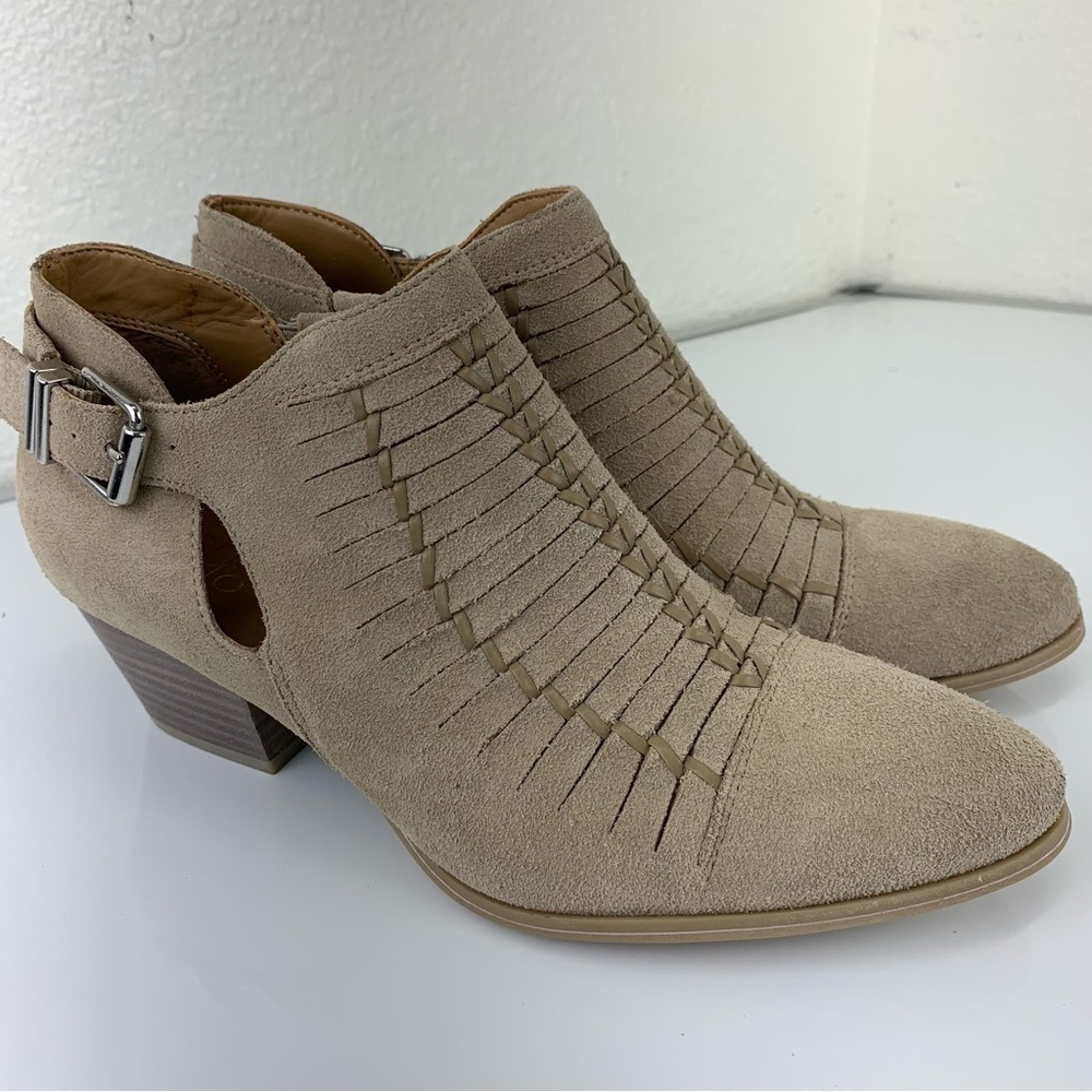 FRANCO SARTO suede ankle Boots 8 Beige woven boho cowgirl western  Great Seppia - Picture 2 of 11